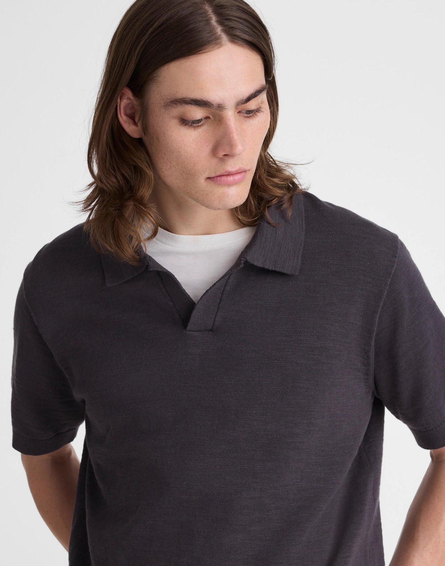 Madewell Johnny-Collar Sweater Polo in Slub Knit Cotton