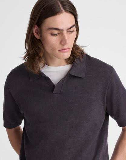 Madewell Johnny-Collar Sweater Polo in Slub Knit Cotton