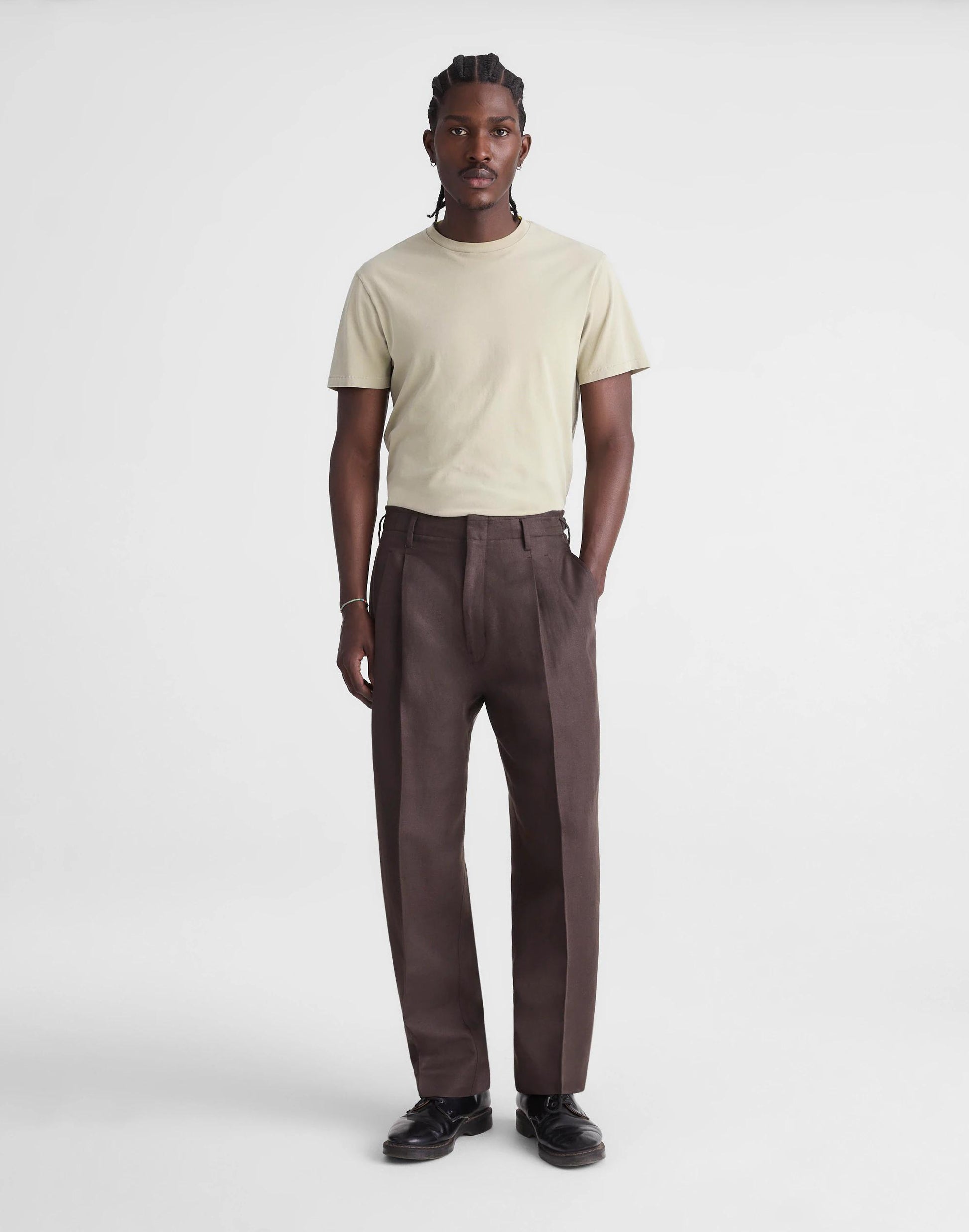 Madewell Double-Pleated Trousers in Linen-Cotton Blend