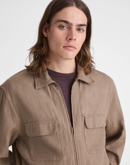 Madewell Zip-Front Jacket in Herringbone Cotton-Linen Blend