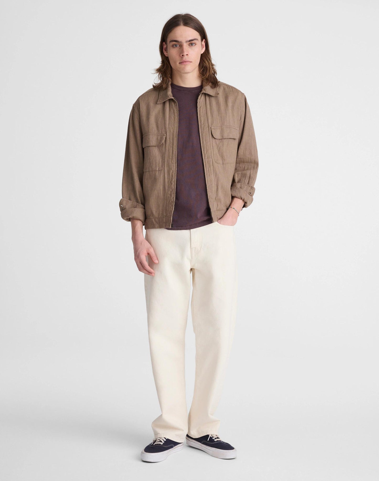 Madewell Zip-Front Jacket in Herringbone Cotton-Linen Blend