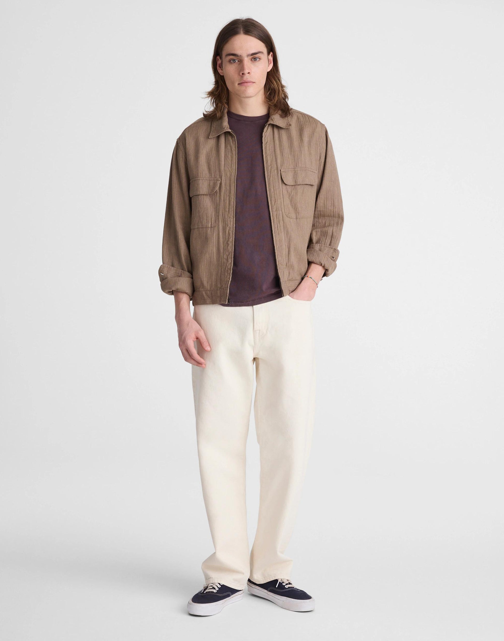 Madewell Zip-Front Jacket in Herringbone Cotton-Linen Blend