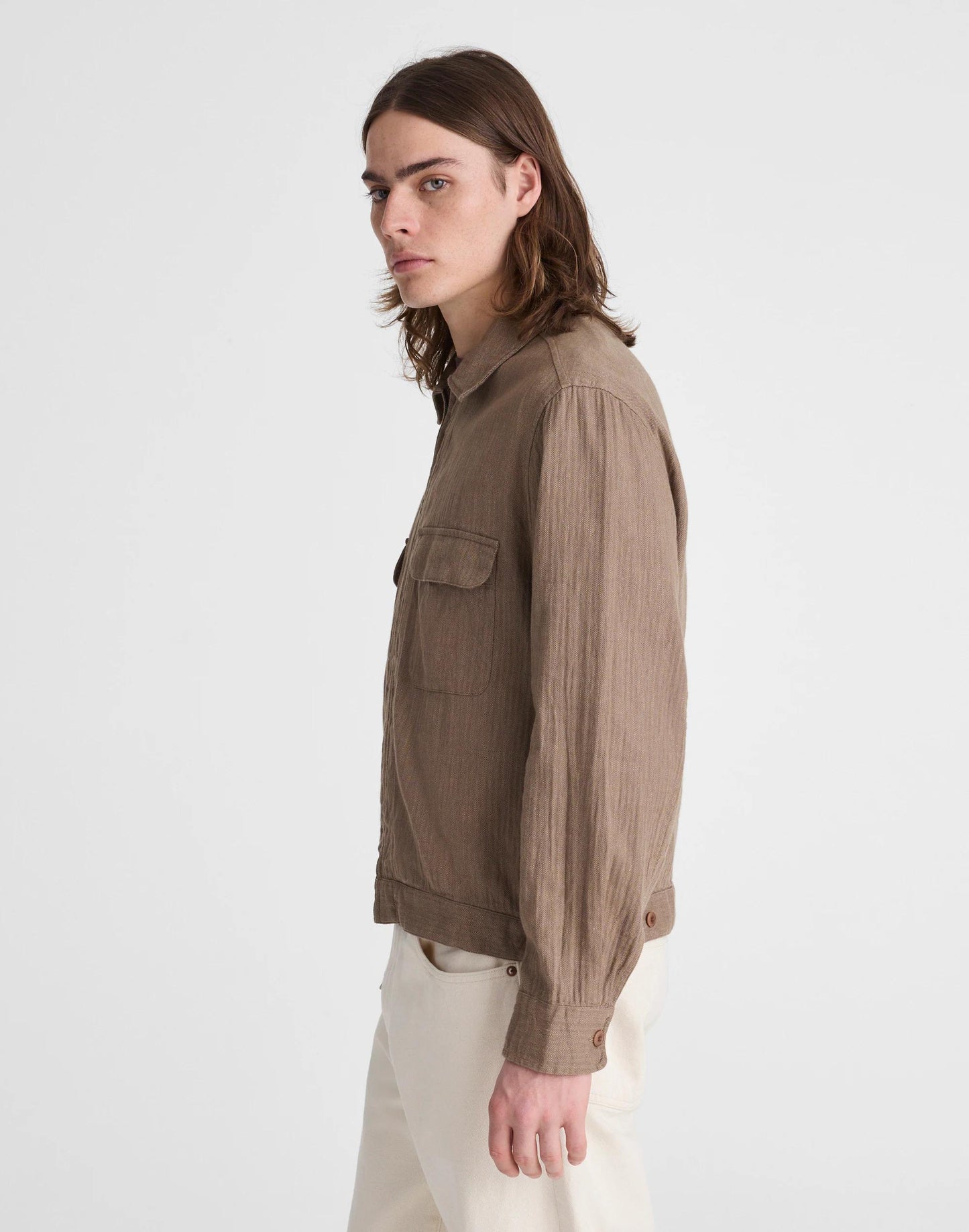 Madewell Zip-Front Jacket in Herringbone Cotton-Linen Blend
