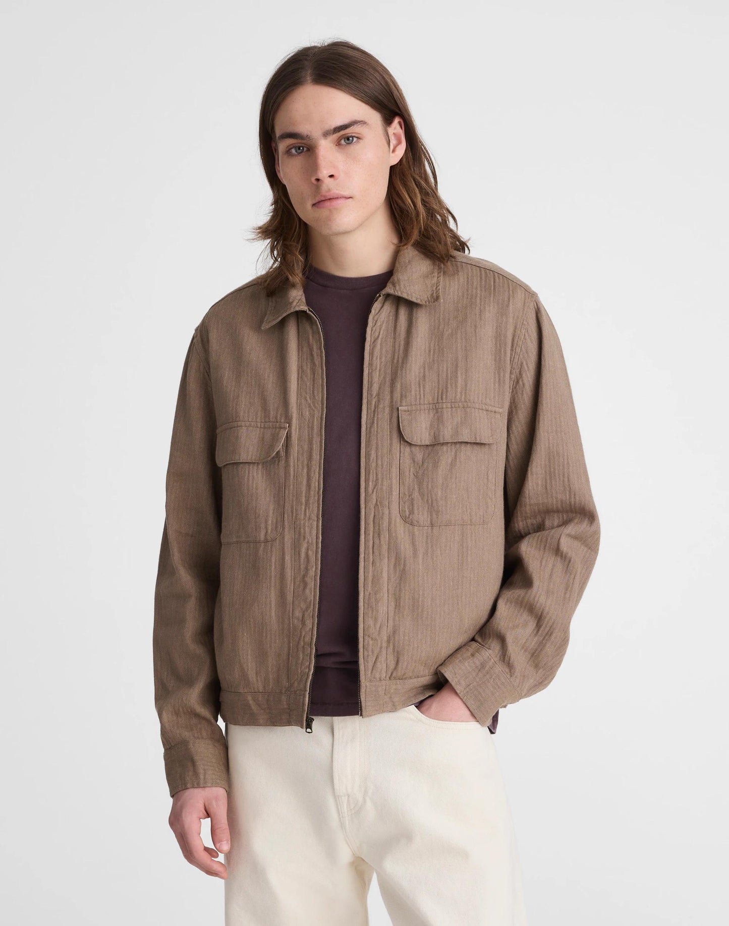 Madewell Zip-Front Jacket in Herringbone Cotton-Linen Blend