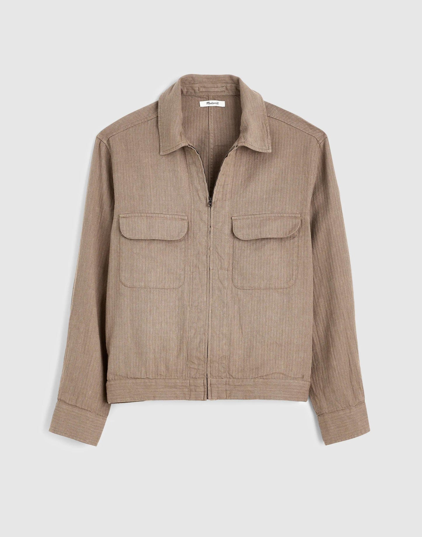 Madewell Zip-Front Jacket in Herringbone Cotton-Linen Blend