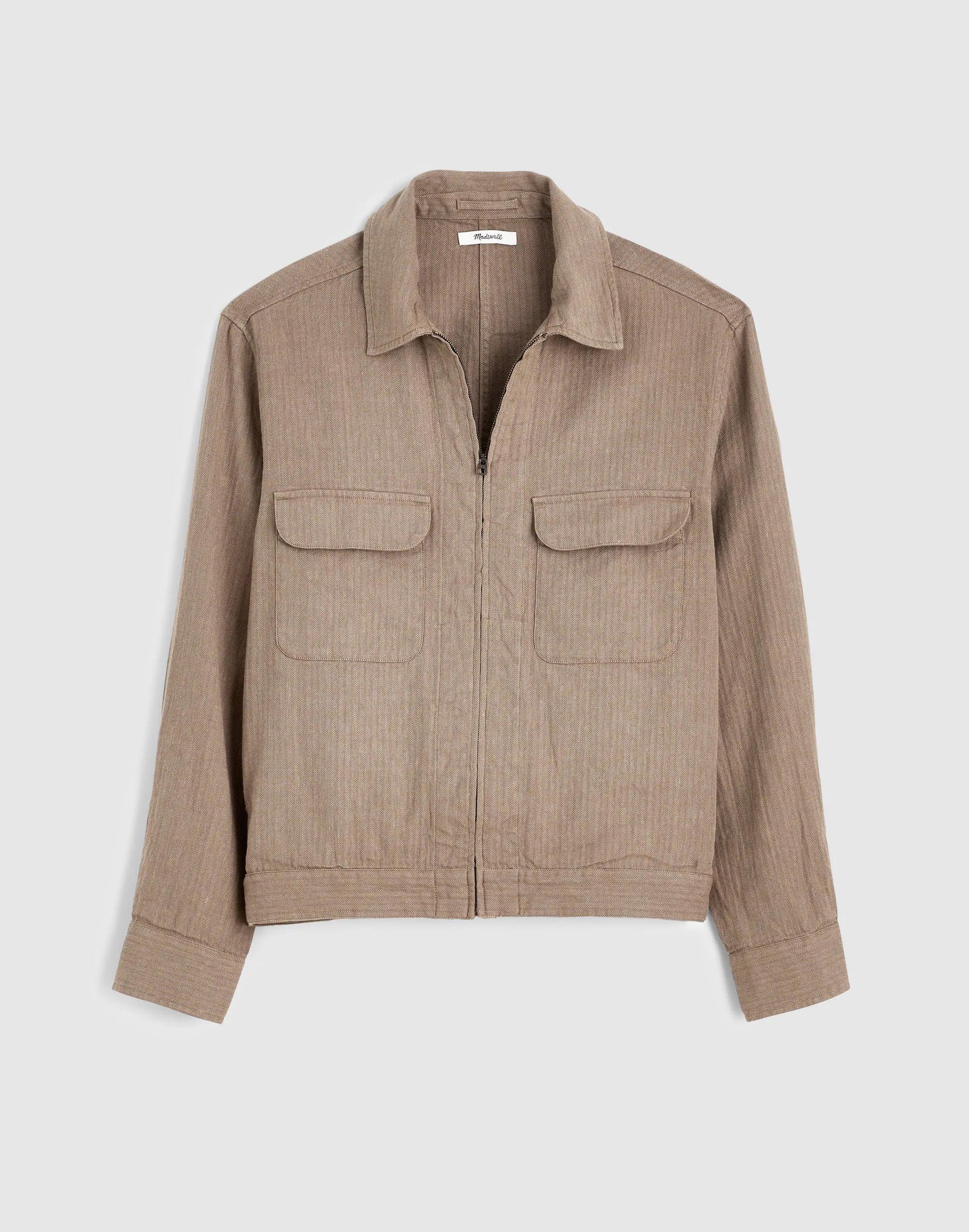 Madewell Zip-Front Jacket in Herringbone Cotton-Linen Blend
