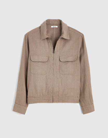 Madewell Zip-Front Jacket in Herringbone Cotton-Linen Blend