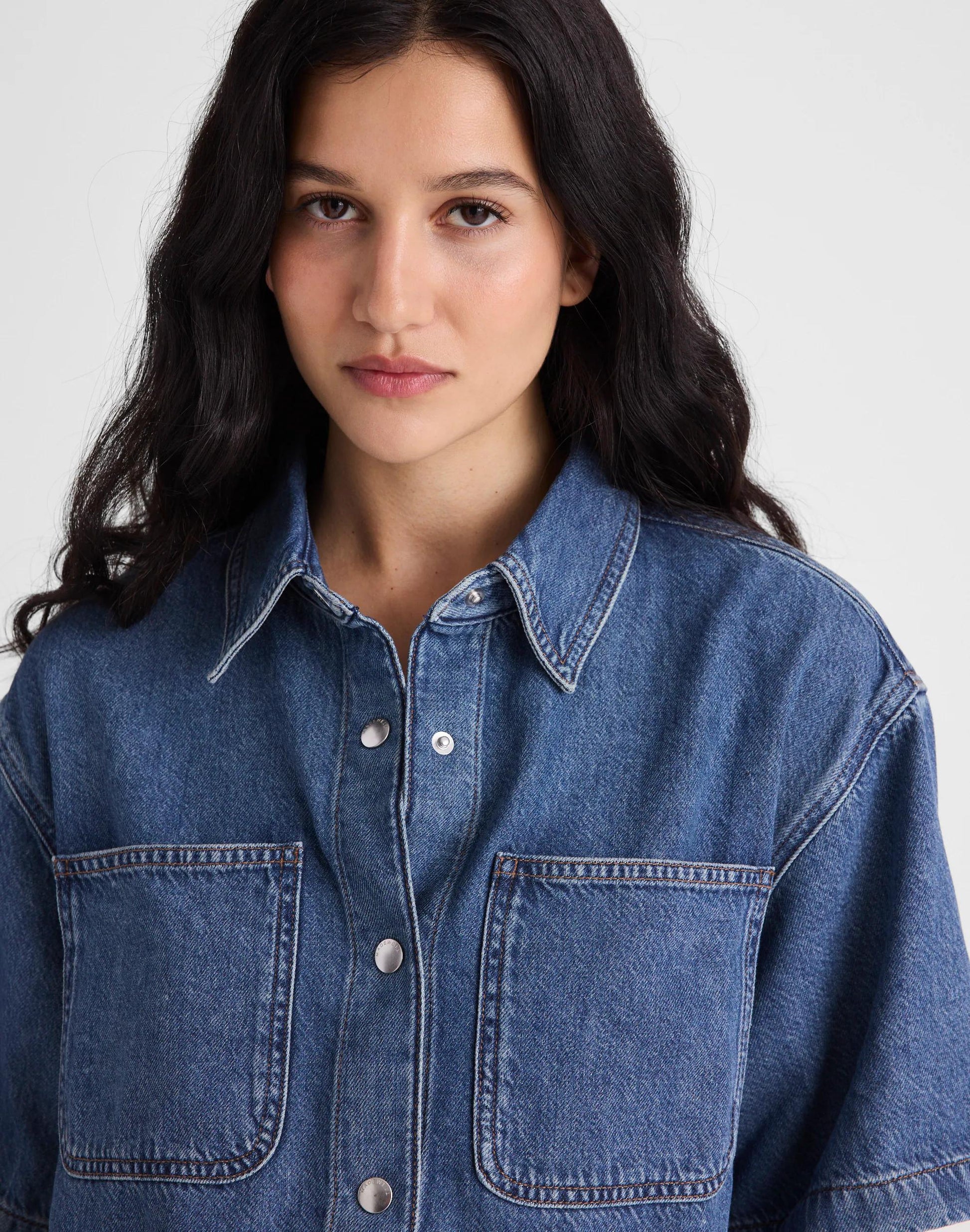 Madewell Boxy Crop Button-Up Shirt in Airy Denim