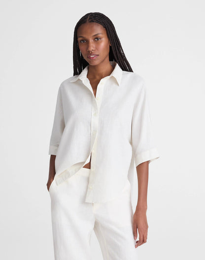 Madewell Relaxed Pleat-Sleeve Button-Up Shirt in Cotton-Linen Blend