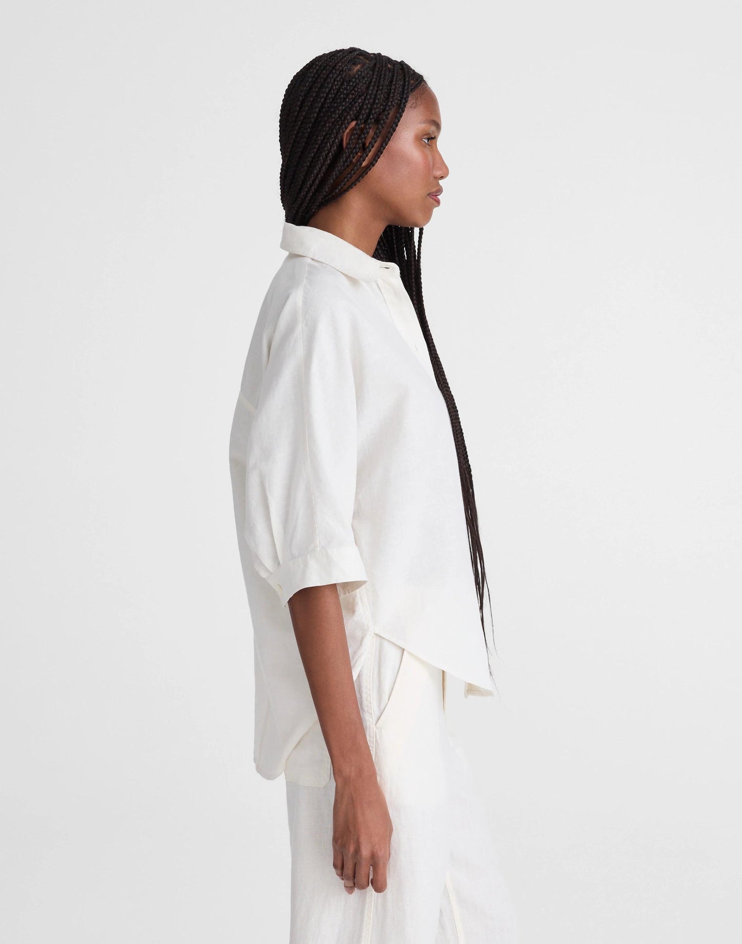 Madewell Relaxed Pleat-Sleeve Button-Up Shirt in Cotton-Linen Blend