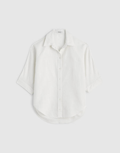 Madewell Relaxed Pleat-Sleeve Button-Up Shirt in Cotton-Linen Blend