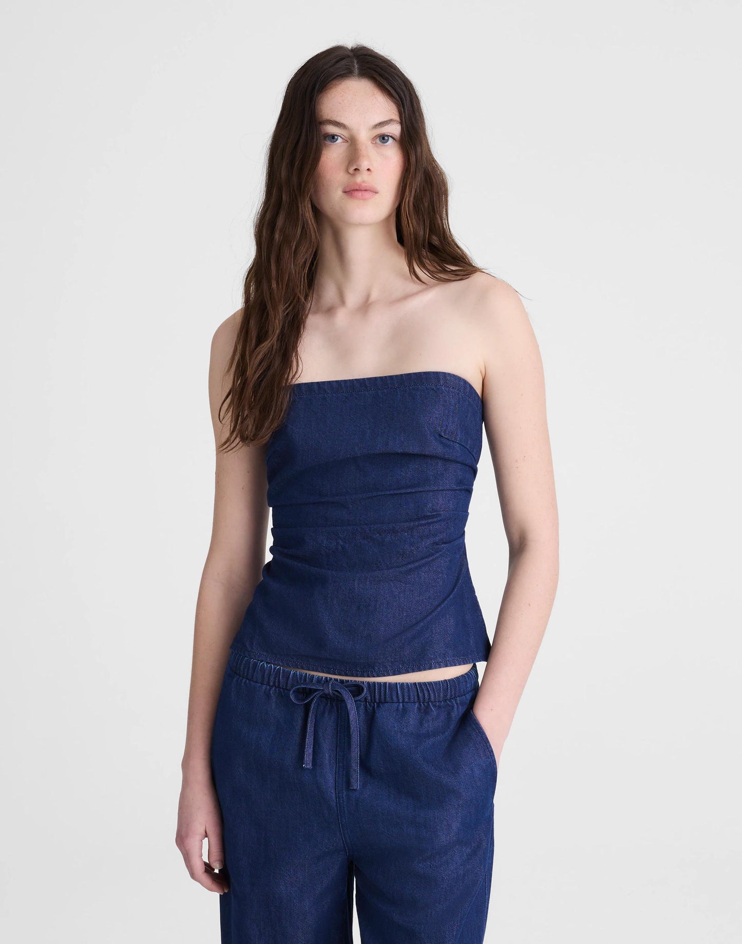 Madewell Airy Denim Ruched Squareneck Tank