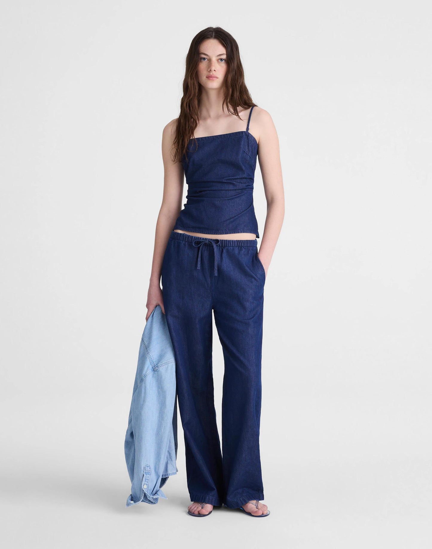 Madewell Airy Denim Ruched Squareneck Tank