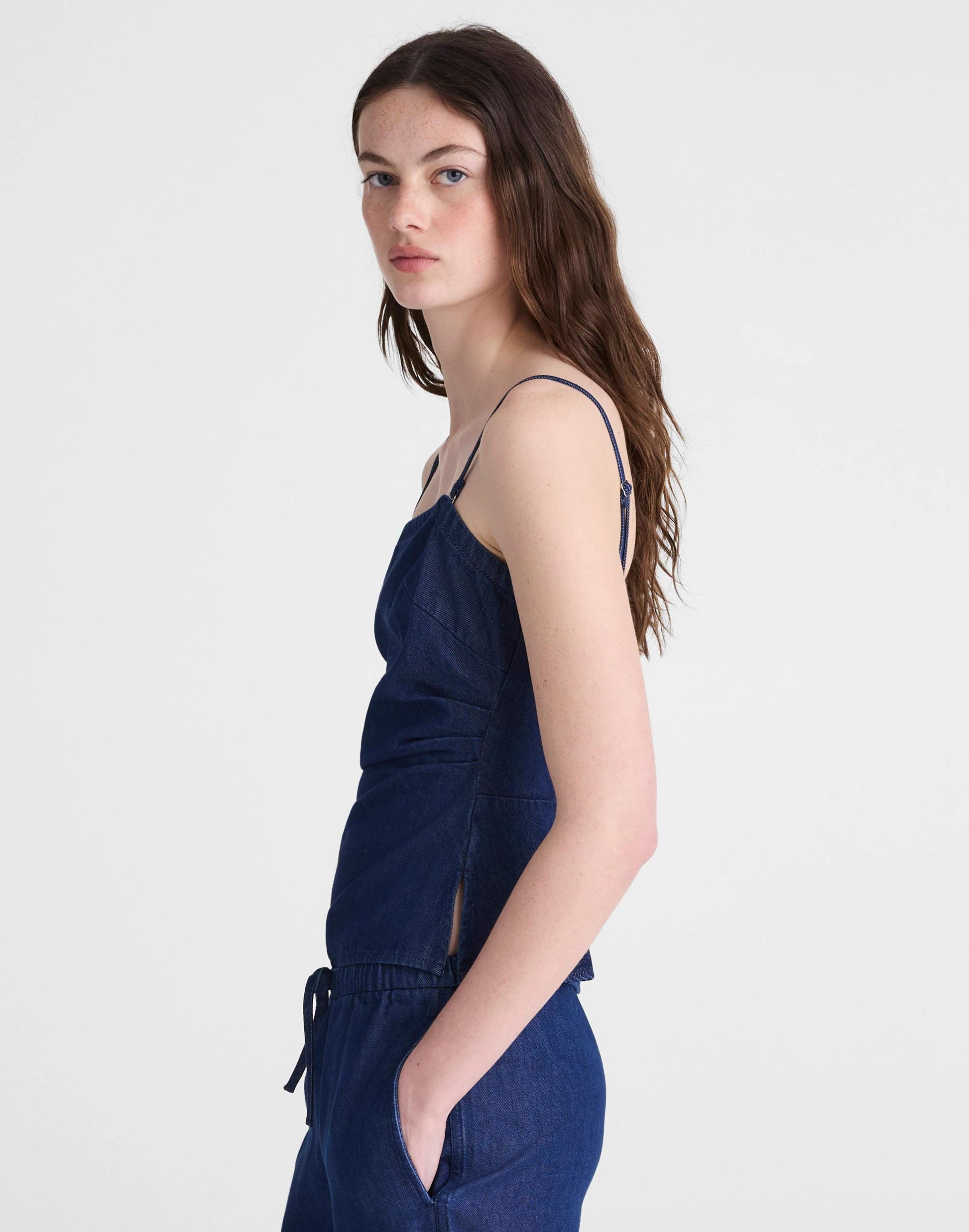 Madewell Airy Denim Ruched Squareneck Tank