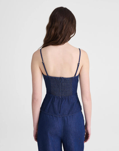 Madewell Airy Denim Ruched Squareneck Tank