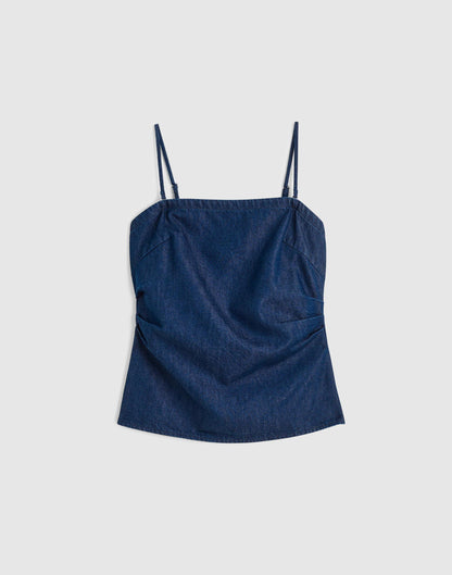 Madewell Airy Denim Ruched Squareneck Tank