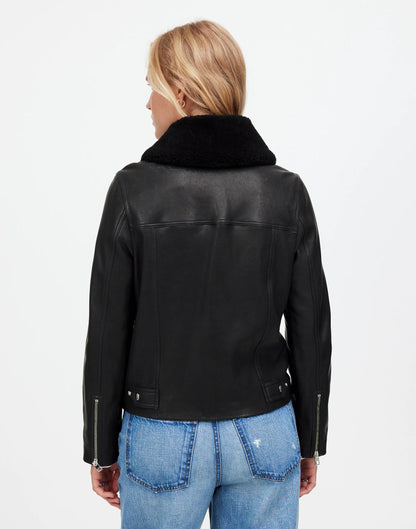 Madewell Sherpa-Collar Asymmetric Zip-Front Jacket in Leather