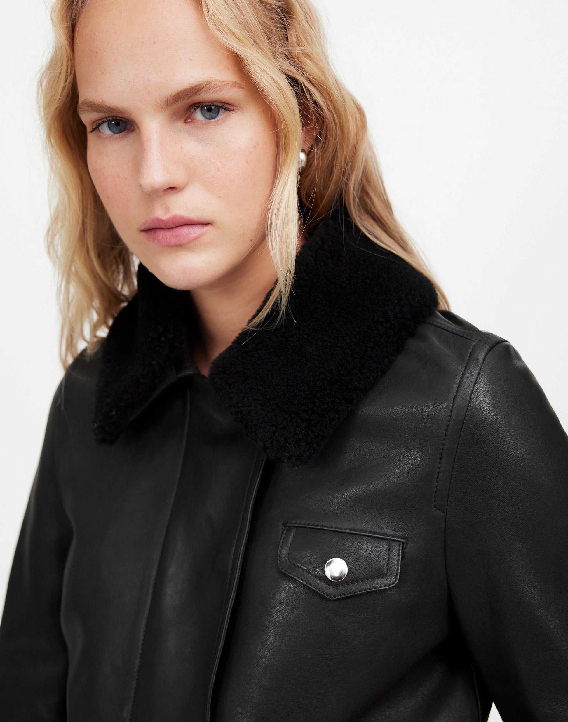 Madewell Sherpa-Collar Asymmetric Zip-Front Jacket in Leather