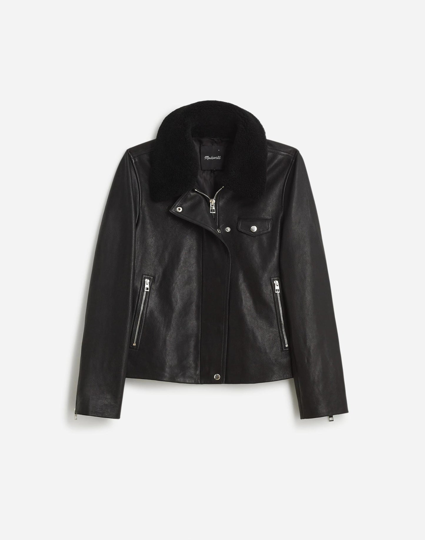 Madewell Sherpa-Collar Asymmetric Zip-Front Jacket in Leather