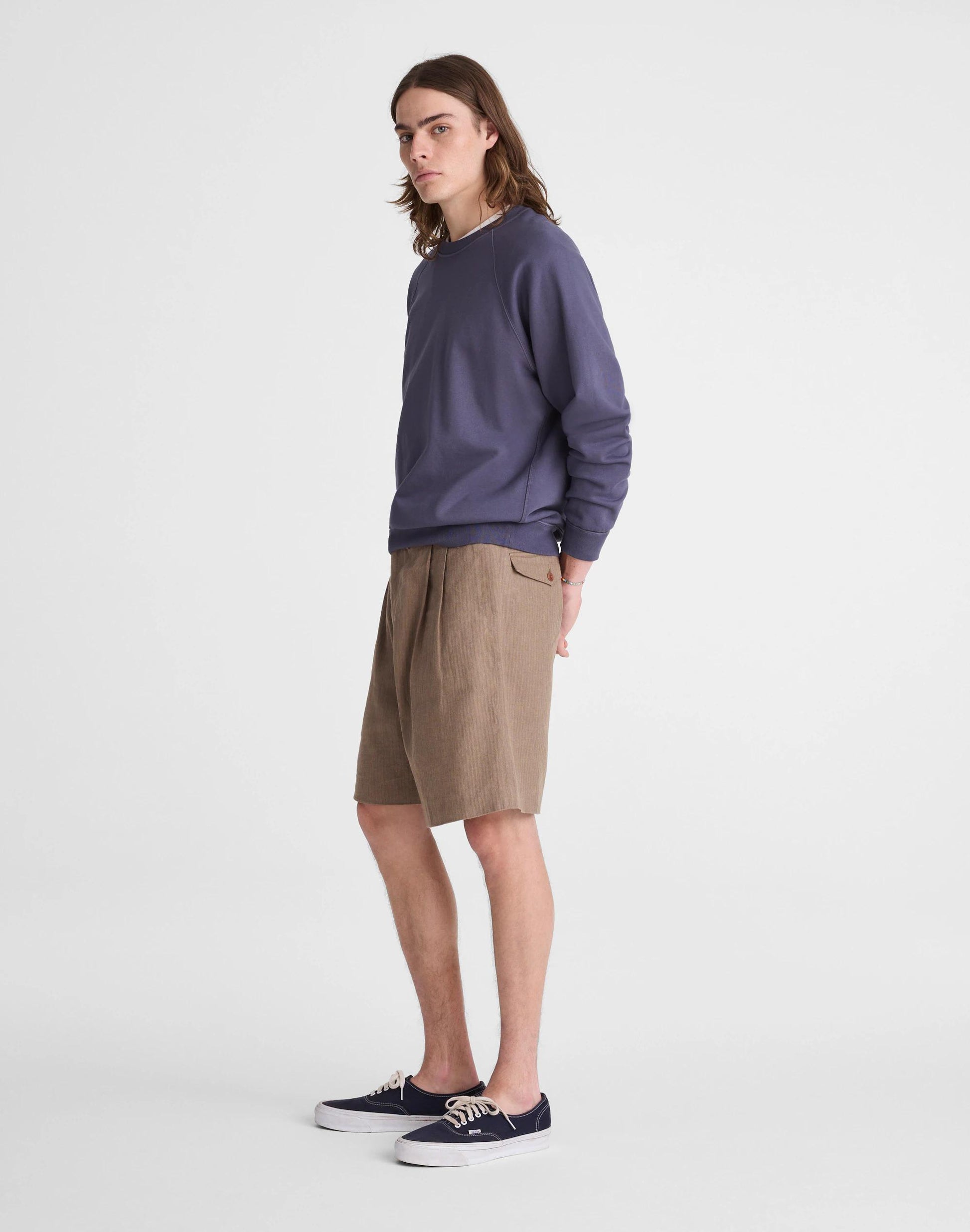 Madewell Double-Pleated Shorts in Herringbone Linen-Cotton Blend