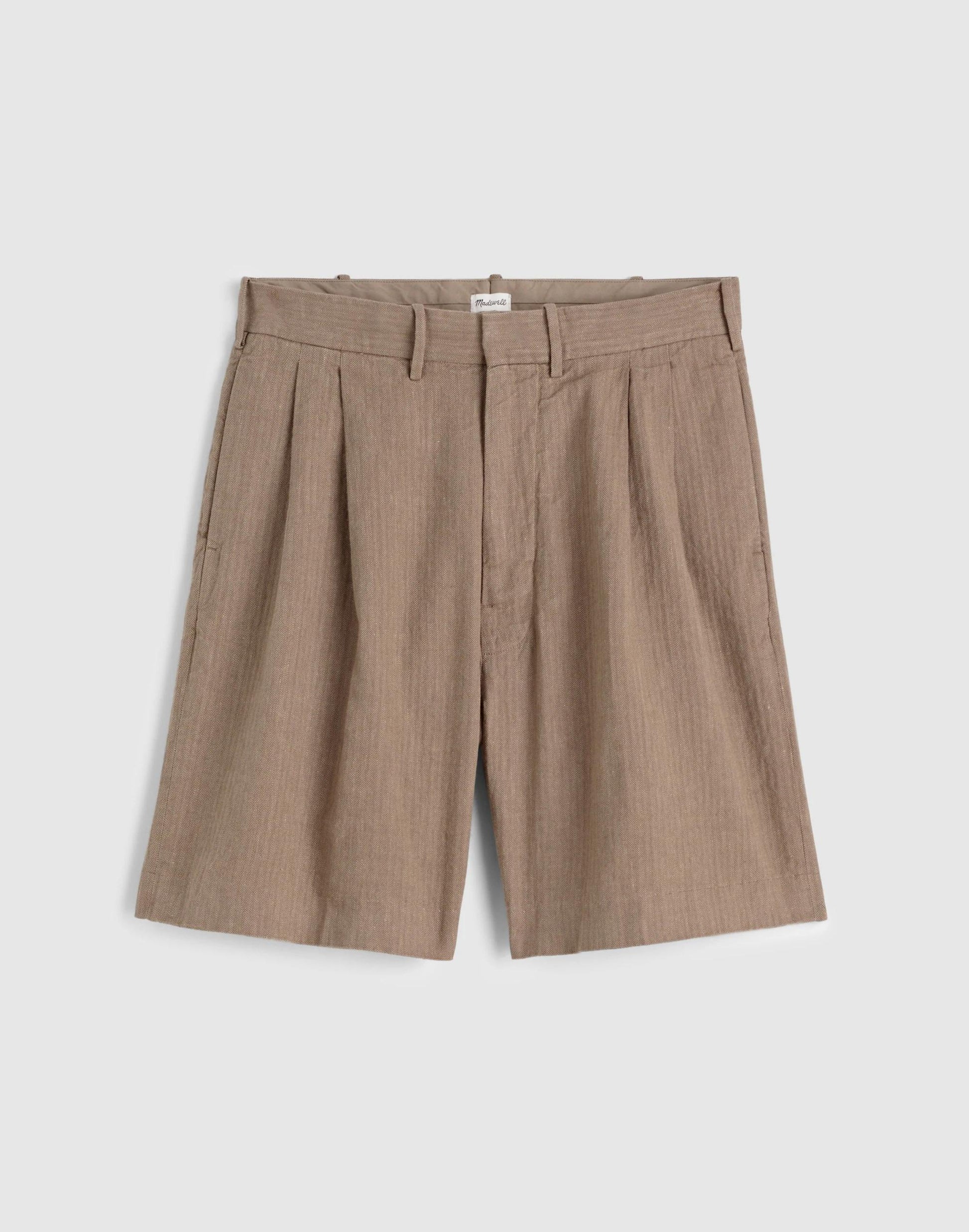 Madewell Double-Pleated Shorts in Herringbone Linen-Cotton Blend