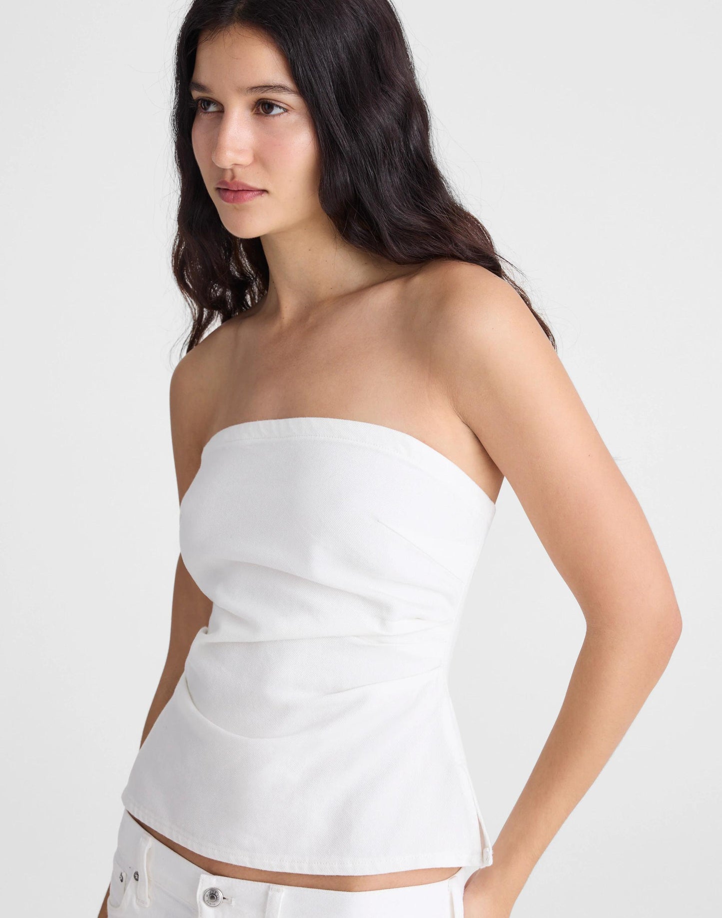Madewell Airy Denim Ruched Squareneck Tank