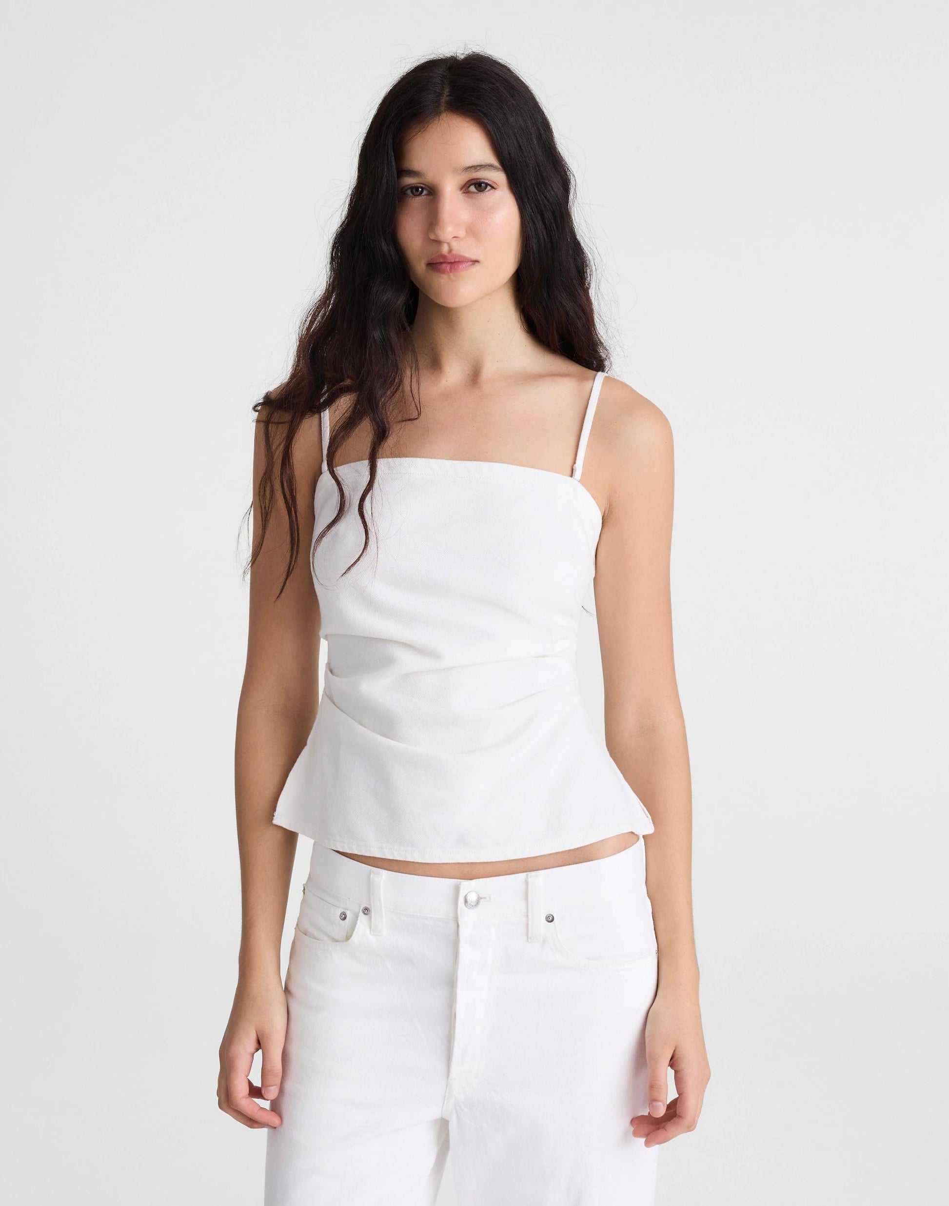 Madewell Airy Denim Ruched Squareneck Tank