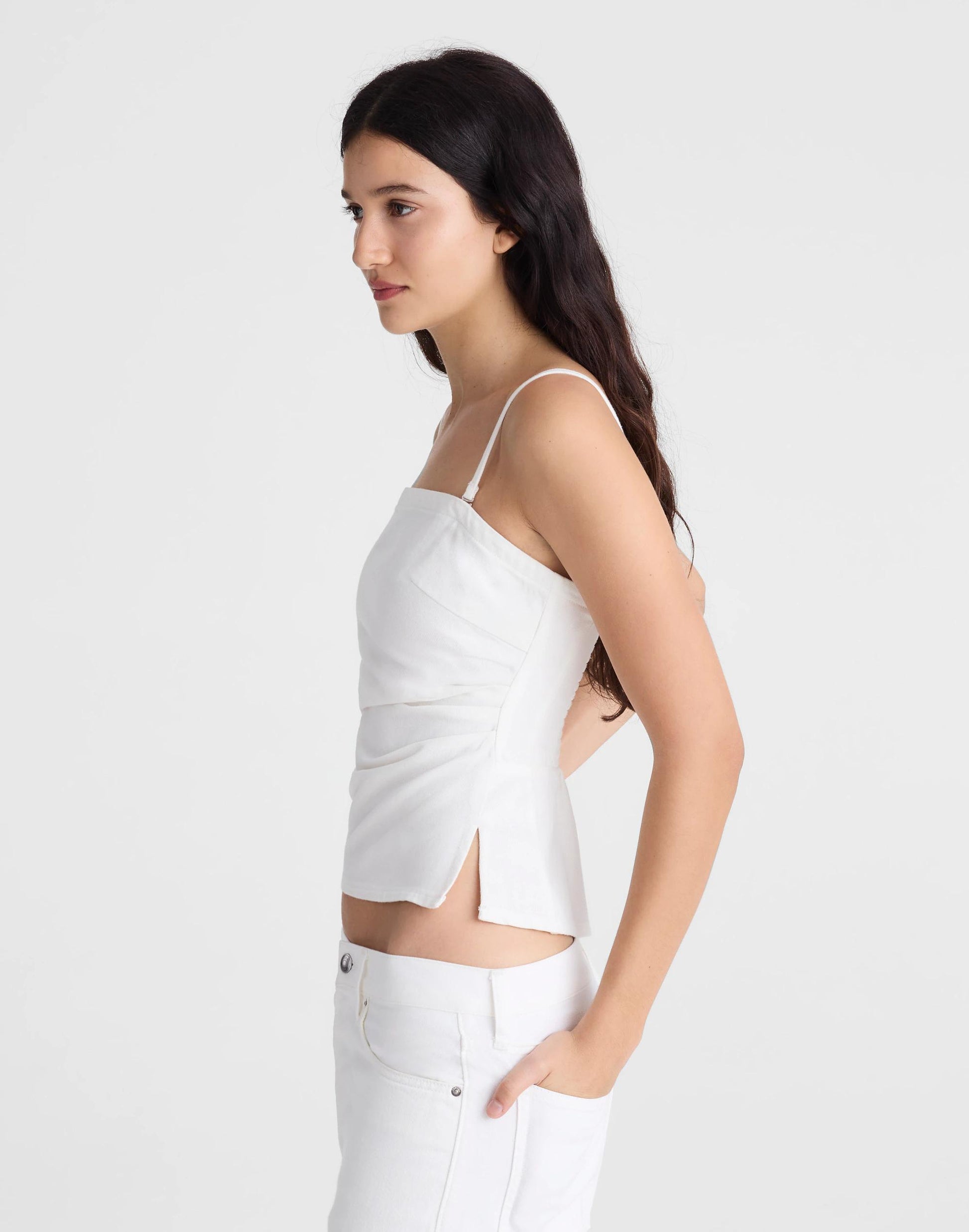 Madewell Airy Denim Ruched Squareneck Tank