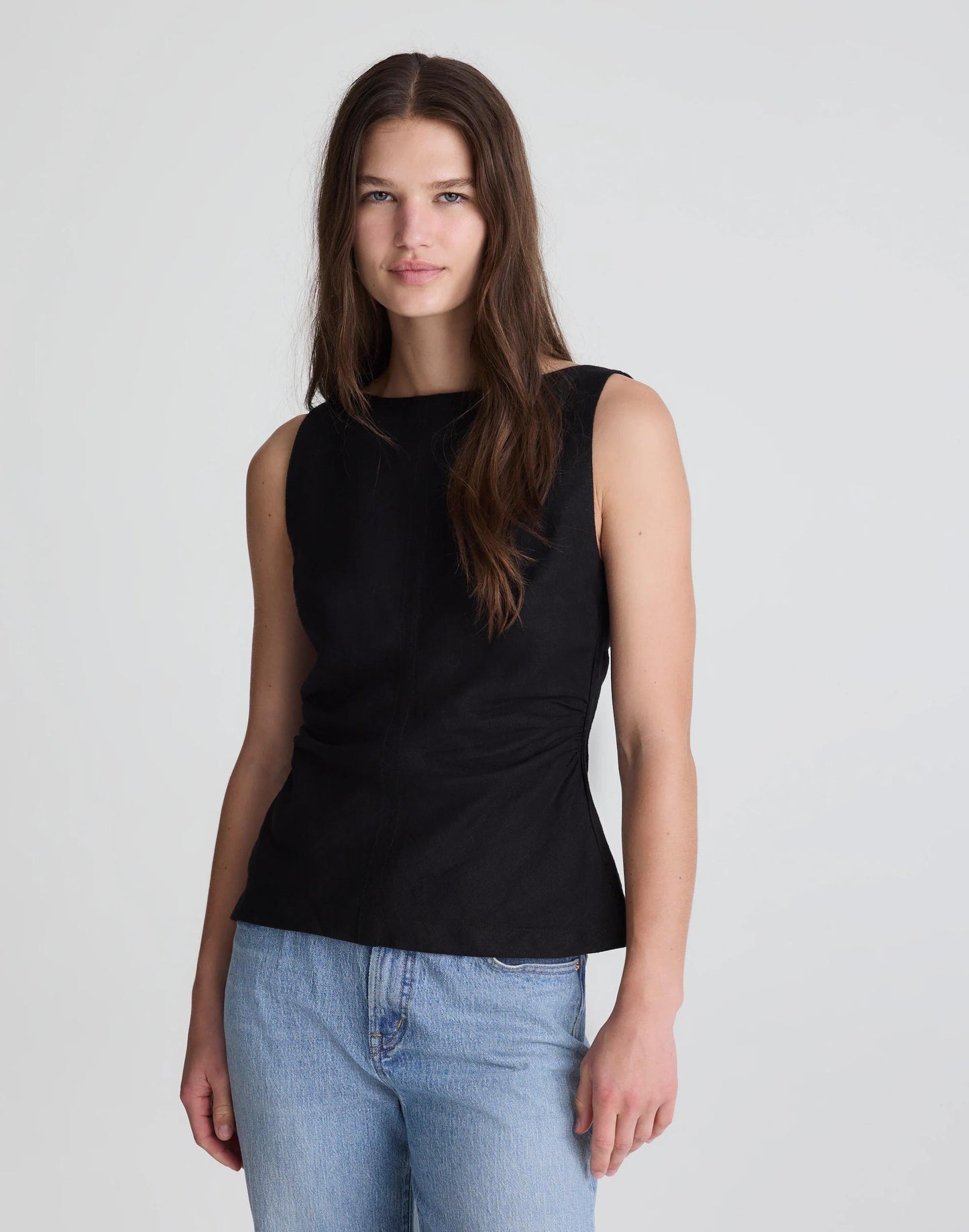Madewell Cinched Boatneck Sleeveless Top in 100% Linen