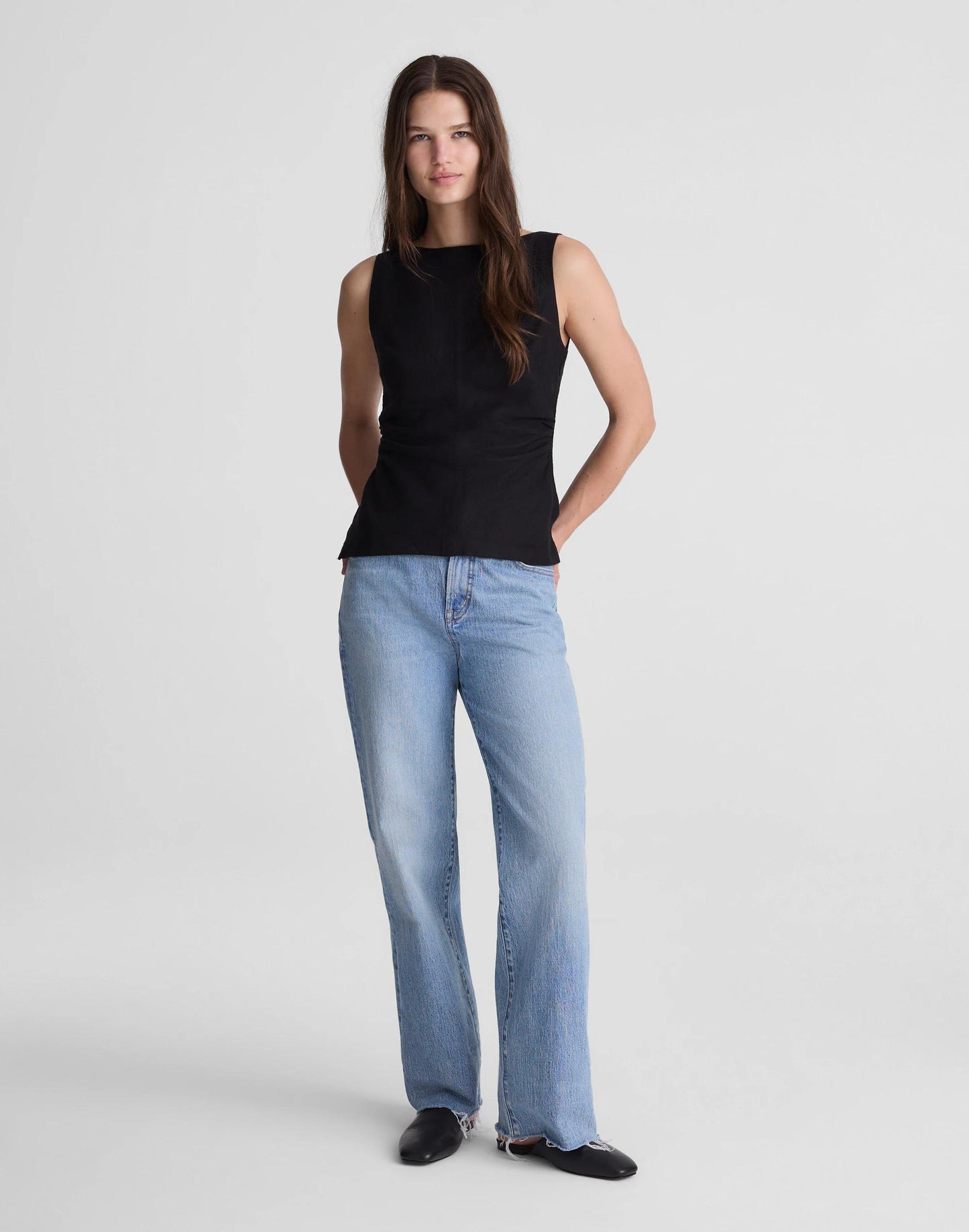 Madewell Cinched Boatneck Sleeveless Top in 100% Linen