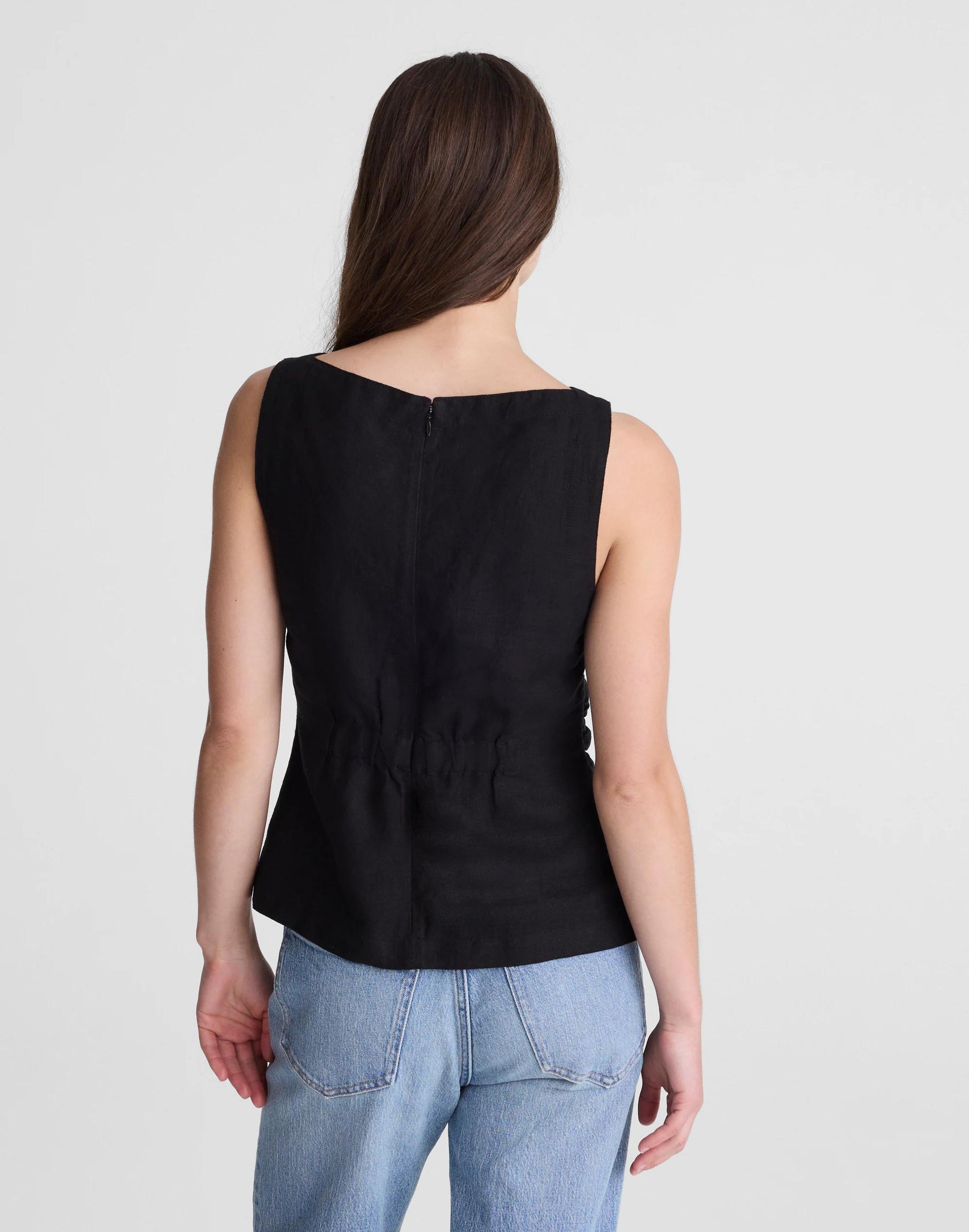 Madewell Cinched Boatneck Sleeveless Top in 100% Linen