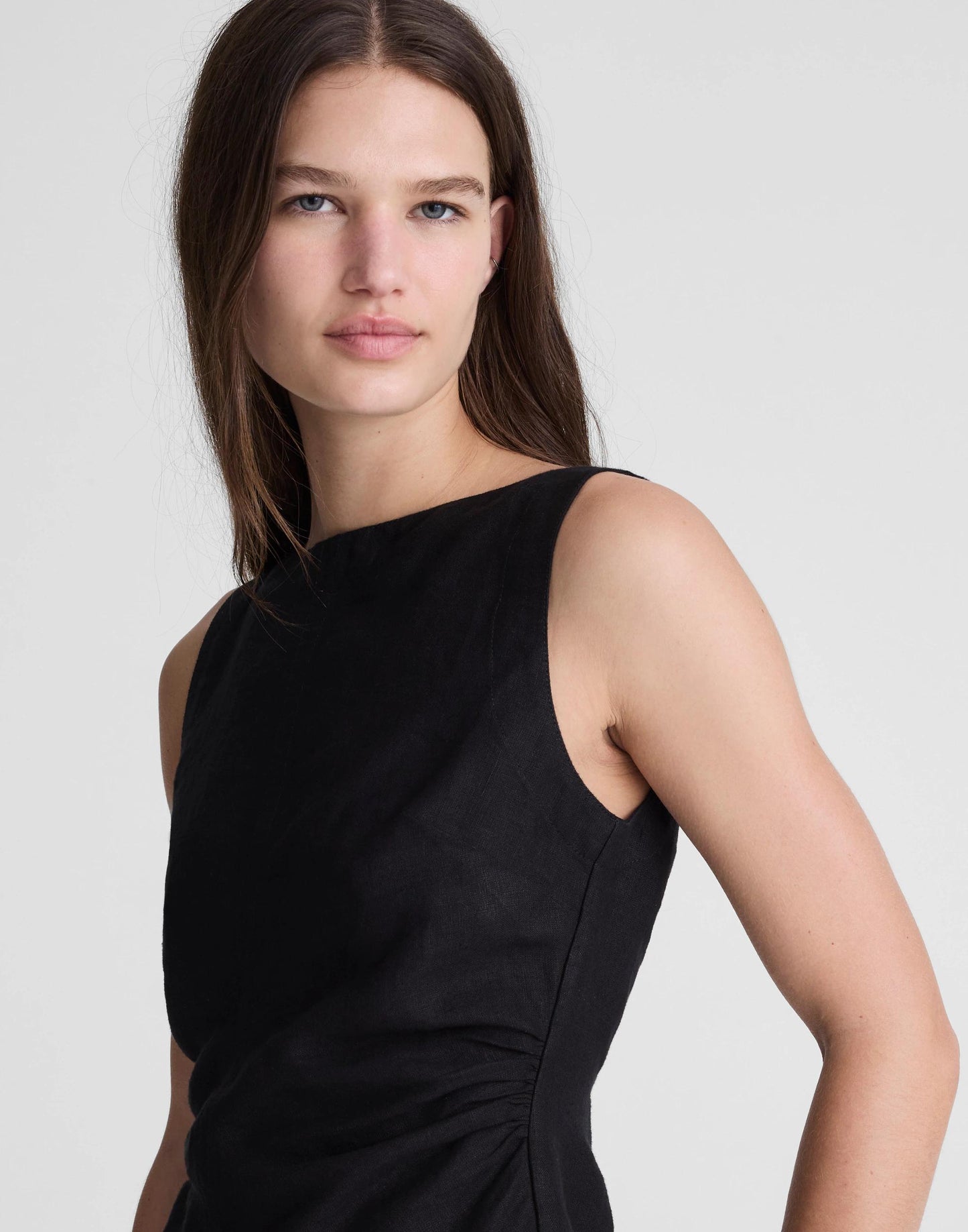 Madewell Cinched Boatneck Sleeveless Top in 100% Linen