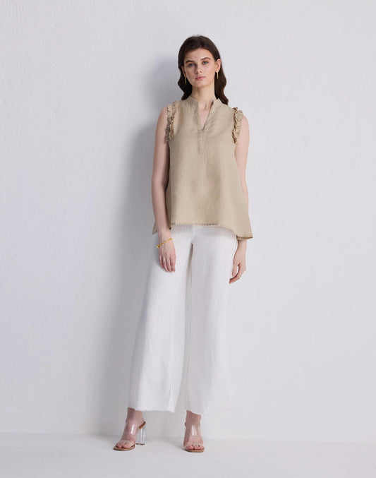 Madewell Reistor® Sleeveless 100% Hemp Top with Ruffles in Neutral Beige