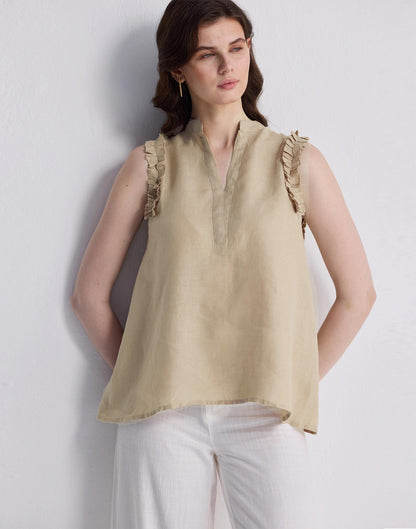 Madewell Reistor® Sleeveless 100% Hemp Top with Ruffles in Neutral Beige