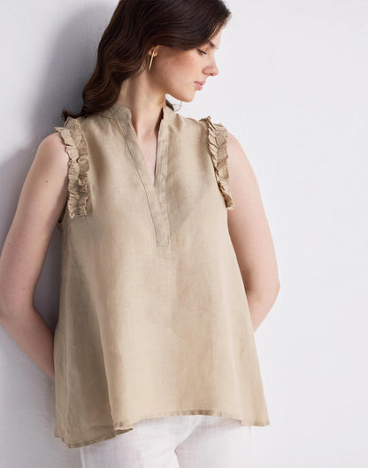 Madewell Reistor® Sleeveless 100% Hemp Top with Ruffles in Neutral Beige