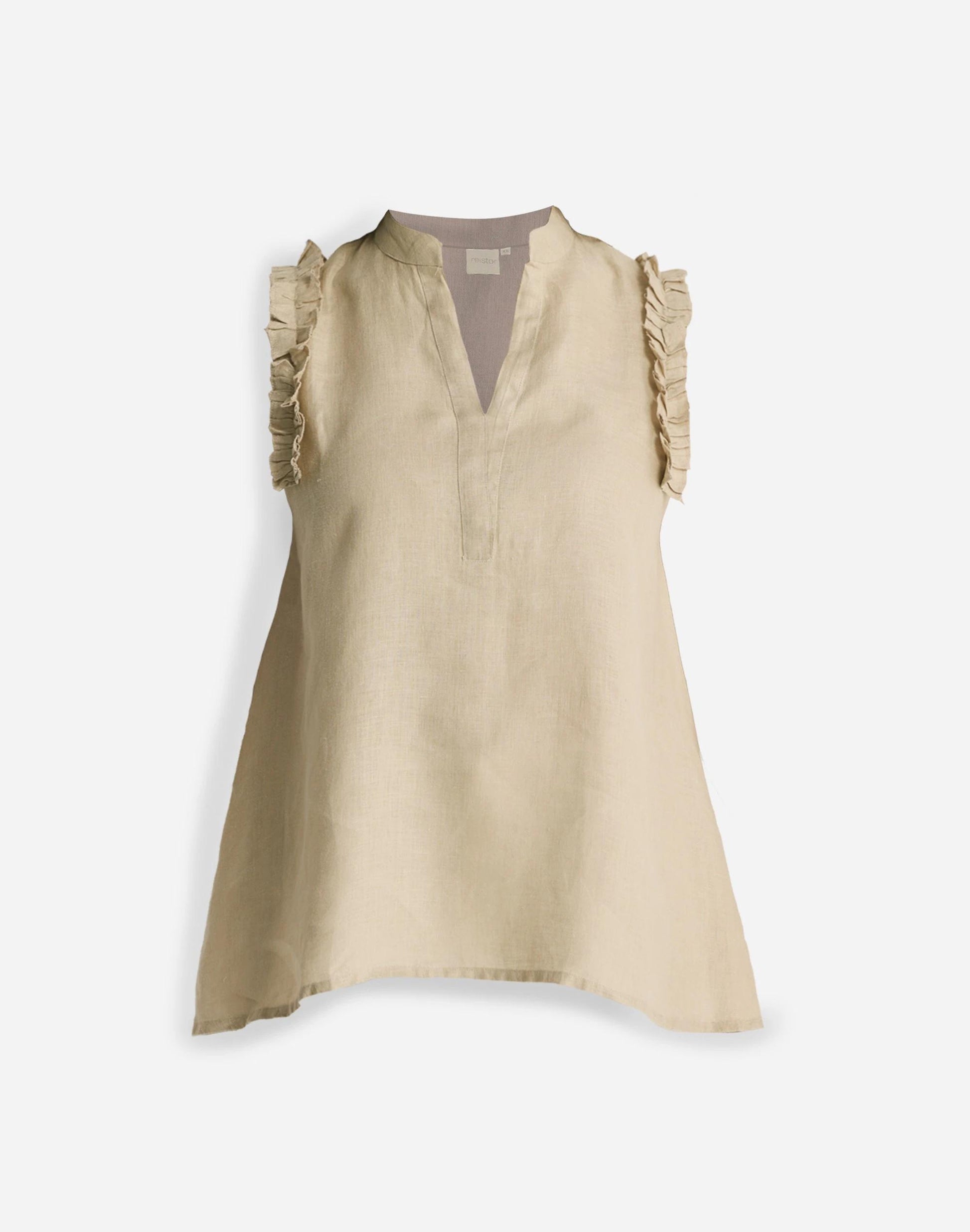 Madewell Reistor® Sleeveless 100% Hemp Top with Ruffles in Neutral Beige